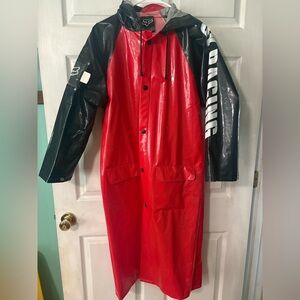 Fox Racing Red & Black Waterproof Long Raincoat with Hood -Kids Large